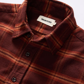 material shot of the collar on The Yosemite Shirt in Burnt Toffee Plaid, Wovens by Taylor Stitch