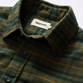 material shot of the collar on The Yosemite Shirt in Dark Forest Plaid, Wovens by Taylor Stitch