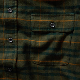 material shot of the front chest pocket on The Yosemite Shirt in Dark Forest Plaid, Wovens by Taylor Stitch