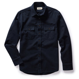 flatlay of The Yosemite Shirt in Dark Navy, shown in full, Wovens by Taylor Stitch