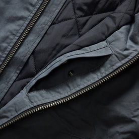 material shot of the nylon liner on The Bomber Jacket in Charcoal Dry Wax, Outerwear by Taylor Stitch