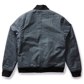 flatlay of The Bomber Jacket in Charcoal Dry Wax, from the back, Outerwear by Taylor Stitch