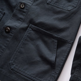 material shot of the pockets on The Ojai Jacket in Organic Navy Foundation Twill, Outerwear by Taylor Stitch