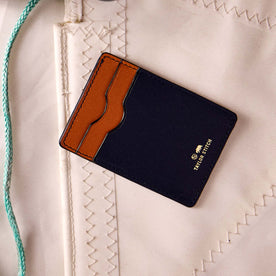 editorial flatlay for The Minimalist Wallet in Navy, Accessories by Taylor Stitch