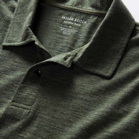 material shot of the collar on The Merino Polo in Heather Army, Knits by Taylor Stitch