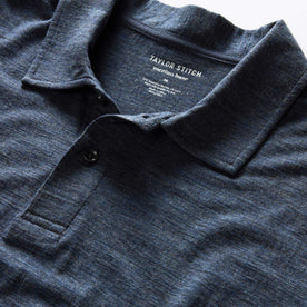 material shot of the collar on The Merino Polo in Heather Navy, Knits by Taylor Stitch