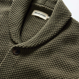 material shot of the collar on The Crawford Sweater in Fatigue Olive, Knits by Taylor Stitch