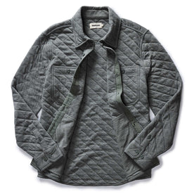 flatlay of The Fall Line Overshirt in Heather Ash Quilted Jersey open, Wovens by Taylor Stitch