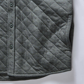 material shot of the pocket on The Fall Line Overshirt in Heather Ash Quilted Jersey, Wovens by Taylor Stitch