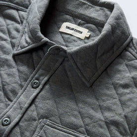 material shot of the collar on The Fall Line Overshirt in Heather Ash Quilted Jersey, Wovens by Taylor Stitch