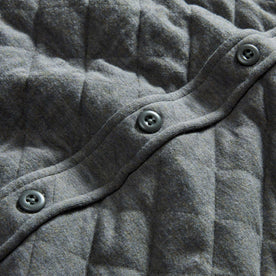 material shot of the buttons on The Fall Line Overshirt in Heather Ash Quilted Jersey, Wovens by Taylor Stitch