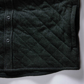 material shot of the pockets of The Fall Line Overshirt in Heather Coal Quilted Jersey, Wovens by Taylor Stitch