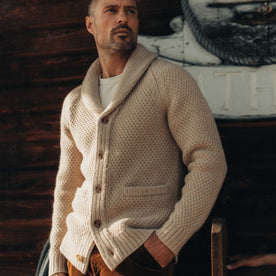 The Fisherman Shawl Cardigan in Heather Oat Merino - featured image