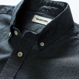 material shot of the collar on The Jack in Rinsed Indigo Chambray, Wovens by Taylor Stitch