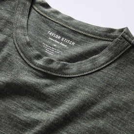 material shot of the collar on The Merino Tee in Heather Army, Knits by Taylor Stitch