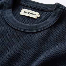 material shot of the collar on The Organic Cotton Short Sleeve Crew in Dark Navy Waffle, Knits by Taylor Stitch