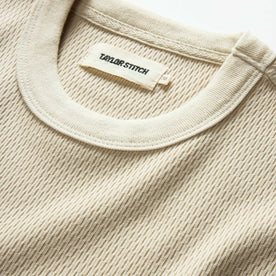 material shot of the collar on The Organic Cotton Short Sleeve Crew in Vintage White Waffle, Knits by Taylor Stitch