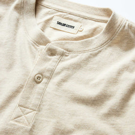 material shot of the collar on The Organic Cotton Henley in Heather Oat, Knits by Taylor Stitch