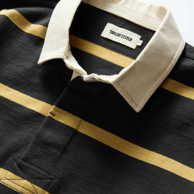 material shot of the collar on The Rugby Shirt in Faded Black Stripe, Knits by Taylor Stitch