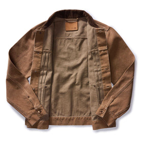 flatlay of The Ryder Jacket in Tobacco Chipped Canvas open, Outerwear by Taylor Stitch