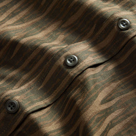 material shot of the buttons on The Saddler Shirt in Bark Print Broken Twill, Wovens by Taylor Stitch