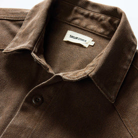 material shot of the collar on The Shop Shirt in Aged Penny Chipped Canvas, Wovens by Taylor Stitch