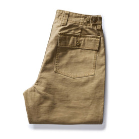 folded flatlay of the back of The Surplus Pant in Khaki Reverse Sateen, Bottoms by Taylor Stitch