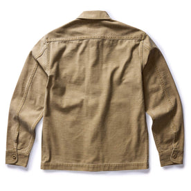 flatlay of the back of The Surplus Shirt in Khaki Reverse Sateen, Wovens by Taylor Stitch