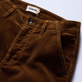 material shot of the waistband on The Carnegie Pant in Bourbon Corduroy, Bottoms by Taylor Stitch