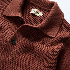 material shot of the collar on The Harbor Sweater Jacket in Mahogany, Knits by Taylor Stitch