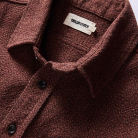 material shot of the collar on The Ledge Shirt in Burgundy Linen Tweed, Wovens by Taylor Stitch