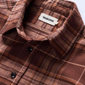 material shot of the collar on The Ledge Shirt in Chestnut Plaid, Wovens by Taylor Stitch