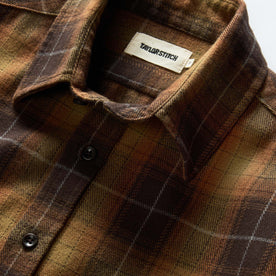 material shot of the collar on The Yosemite Shirt in Bonfire Plaid, Wovens by Taylor Stitch