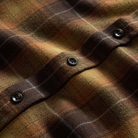 material shot of the buttons on The Yosemite Shirt in Bonfire Plaid, Wovens by Taylor Stitch