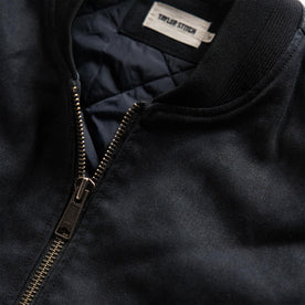 material shot of the collar on The Workhorse Vest in Coal Boss Duck, Outerwear by Taylor Stitch