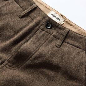 material shot of the button fly on The Carnegie Pant in Army Herringbone Wool, Bottoms by Taylor Stitch