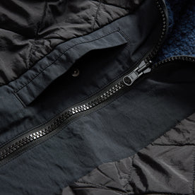 material shot of the reverse side and zipper on The Carson Jacket in Dark Navy Fleece, Outerwear by Taylor Stitch