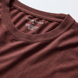 material shot of the neck opening on The Cotton Hemp Long Sleeve Tee in Burgundy, Knits by Taylor Stitch