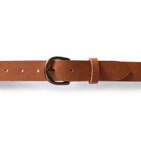 editorial image of The Foundation Belt in Whiskey buckled, Accessories by Taylor Stitch