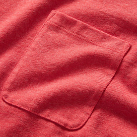 material shot of the front chest pocket on The Heavy Bag Tee in Cardinal, Knits by Taylor Stitch