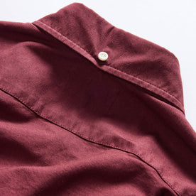 material shot of the button down collar on The Jack in Burgundy Oxford, Wovens by Taylor Stitch