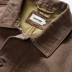 material shot of the collar on The Longshore Jacket in Aged Penny Chipped Canvas, Outerwear by Taylor Stitch