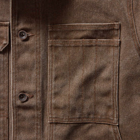 material shot of the chest pocket on The Longshore Jacket in Aged Penny Chipped Canvas, Outerwear by Taylor Stitch