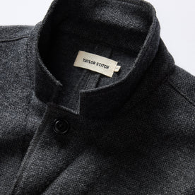 material shot of the collar on The Ridgewood Cardigan in Charcoal Birdseye Wool, Knits by Taylor Stitch