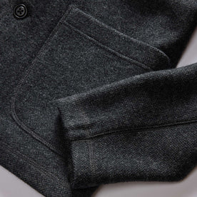 material shot of the pocket on The Ridgewood Cardigan in Charcoal Birdseye Wool, Knits by Taylor Stitch