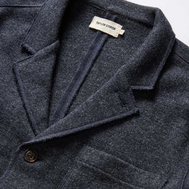 material shot of the lapel on The Ridgewood Cardigan in Navy Birdseye Wool, Knits by Taylor Stitch