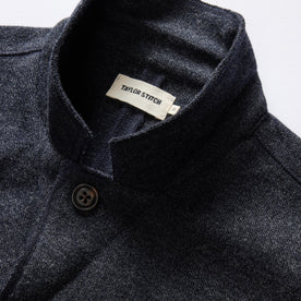 material shot of the collar on The Ridgewood Cardigan in Navy Birdseye Wool, Knits by Taylor Stitch