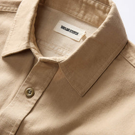 material shot of the collar on The Saddler Shirt in Light Khaki Twill, Wovens by Taylor Stitch