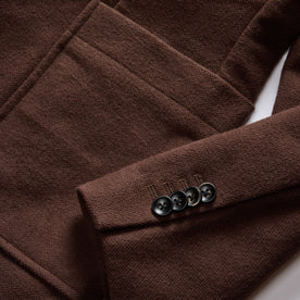 material shot of the buttons on The Sheffield Sportcoat in Dark Chestnut Moleskin, Outerwear by Taylor Stitch