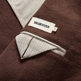 material shot of the interior pocket on The Sheffield Sportcoat in Dark Chestnut Moleskin, Outerwear by Taylor Stitch